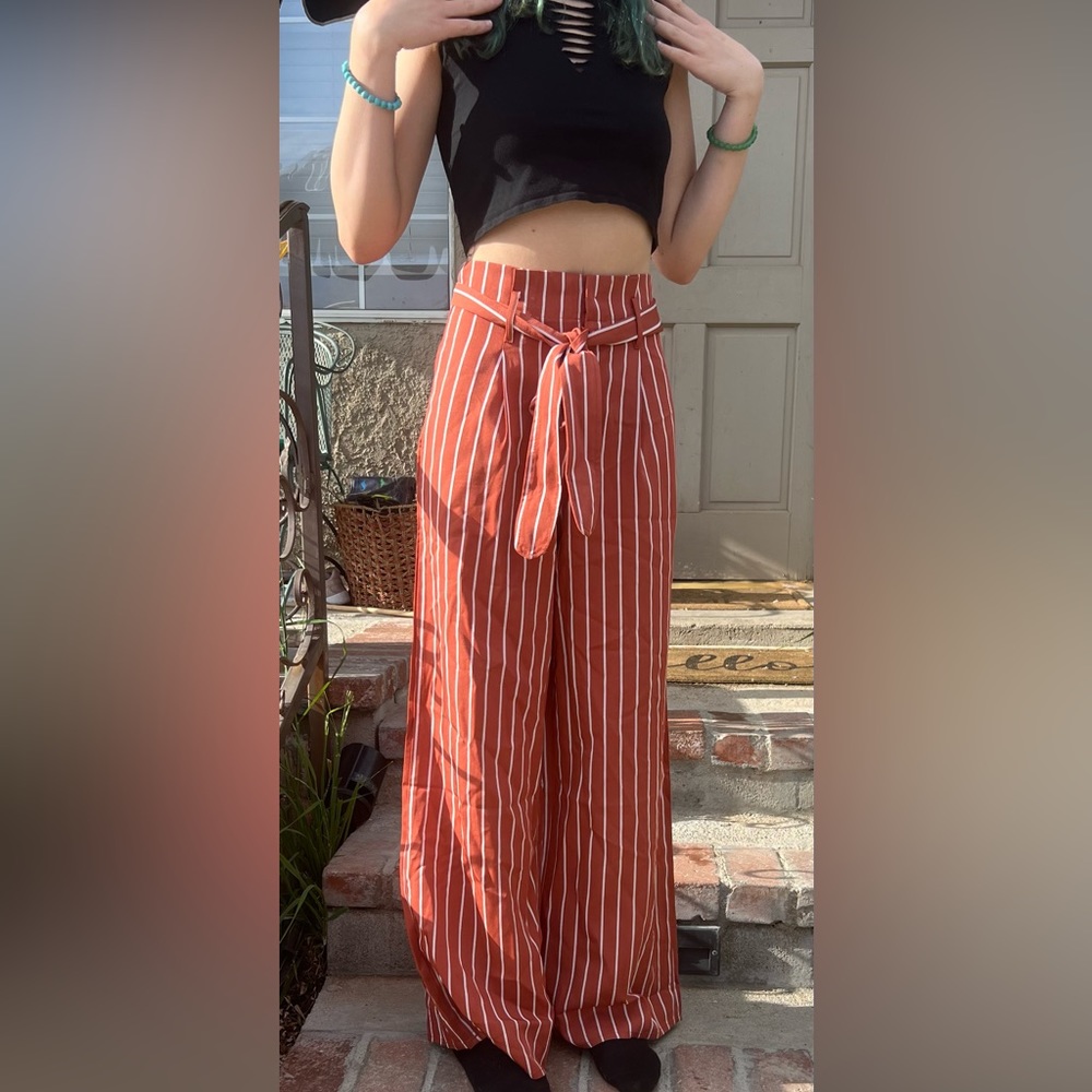 Stripe slacks with tie top